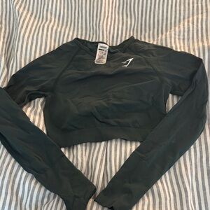 Dark Green Long Sleeve Crop Top